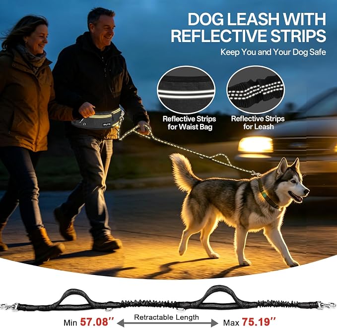Hands Free Dog Leash, 240LB Heavy Duty Retractable with Fanny Pack | Adjustable Waist Belt, Dog Leash for Walking Running Jogging Hiking Biking Training for Medium,Large 25-120LBS(Not for＜25LBS) - Image 8
