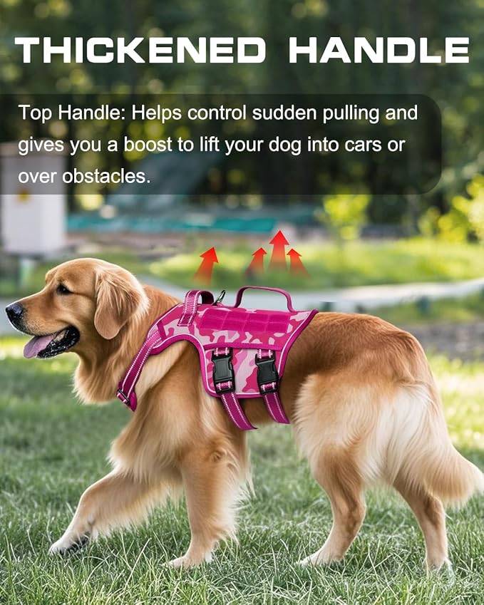 Dog Harness Medium Sized Dog, No Pull Dog Vest with Molle System | Tactical, Easy Control With Handle, Breathable Soft Padded, Adjustable, Reflective, No Choke for Walking, Pink Camo Medium - Image 2