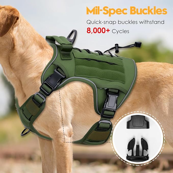 Heavy-Duty Tactical Dog Harness for Large Dogs, No Pull Adjustable Reflective Pet Vest with Molle System, K9 Military-Grade Control for Service Training, Outdoor & 10+ Breeds, Green, X-Large - Image 3