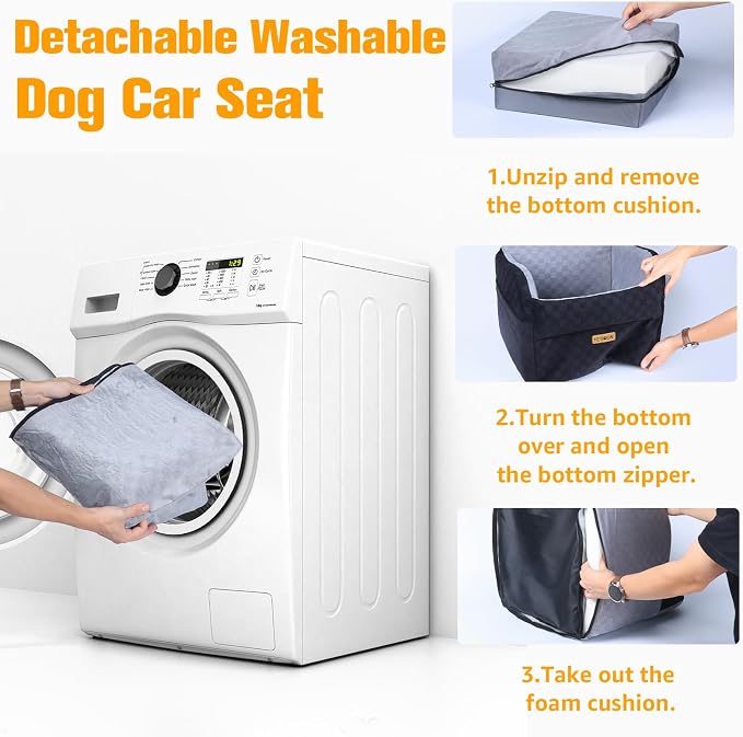 PETICON Waterproof Dog Car Seat for Small Medium Dogs, 5in Memory Foam | Pet Booster Seat for Dogs up to 35 lbs with Pockets, Detachable Washable Pet Carseat with Y-Shape Safety Belt - Image 8
