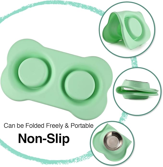 Dog Bowls 2 Stainless Steel Bowl for Pet Water and Food Feeder with Non Spill Skid Resistant Silicone Mat for Pets Puppy Small Medium Cats Dogs - Image 2