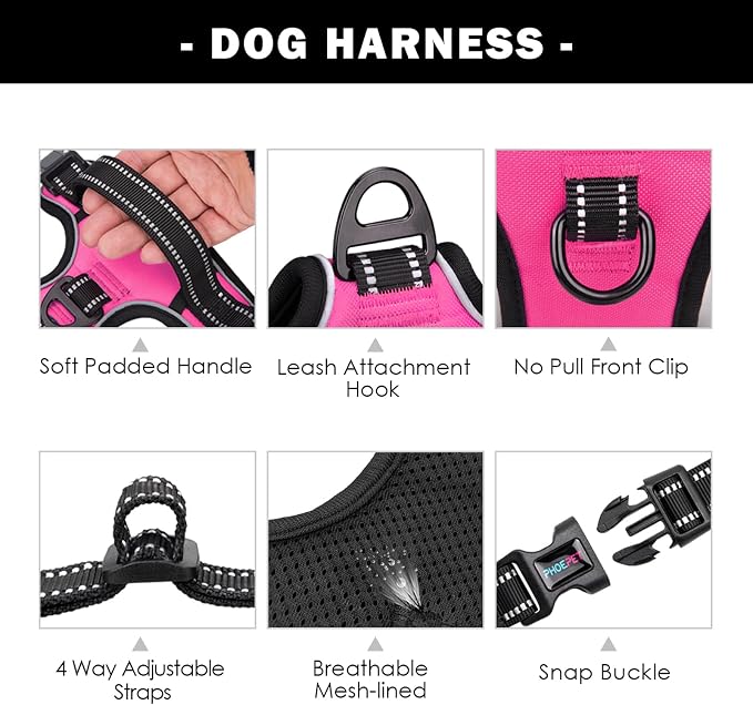 Reflective Dog Harness Large Breed Adjustable No Pull Vest | with Handle 2 Metal Rings 3 Buckles [Easy to Put on & Take Off](XL, Pink) - Image 4