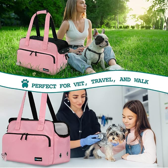 PetAmi Small Dog Purse Carrier, Soft-Sided Pet Carrier Bag with Pockets, Portable Puppy Cat Travel Handbag Tote, Airline Approved Breathable Mesh, Poop Bag Dispenser, Max 18 lbs, Pink - Image 6