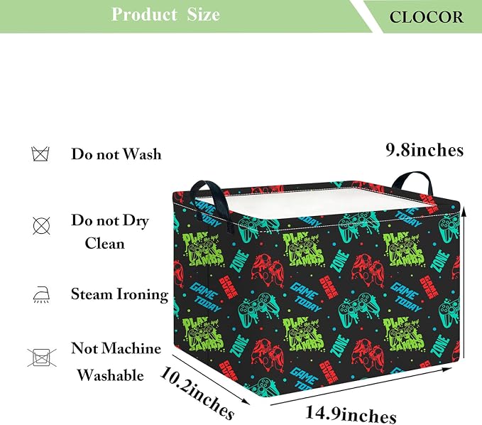 CLOCOR Rectangular Storage Basket Empty,Gift Basket,Waterproof Storage Bin with Handles,Room Decor(Game On) - Image 6
