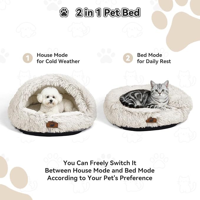 YooxArmor Round Covered Cat Bed Cave Dog Bed for Small Medium Pets,Brown,S | Cozy,Washable,Windproof,Hooded Cat Bed Cave,Self Warming Anti-Anxiety House with Fluffy Cover - Image 4
