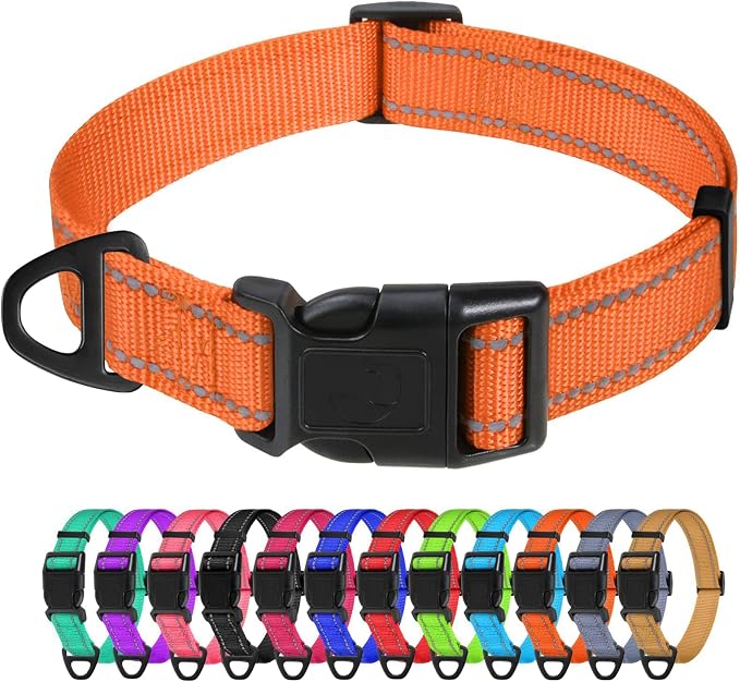 TagME Large Dog Collar, Reflective Nylon Collar, Orange, 1.25" Width | Soft Nylon Dog Collar With Reflective Stitching for Night Walks, Adjustable Fit, Quick-Release Buckle for Easy On & Off by TagME