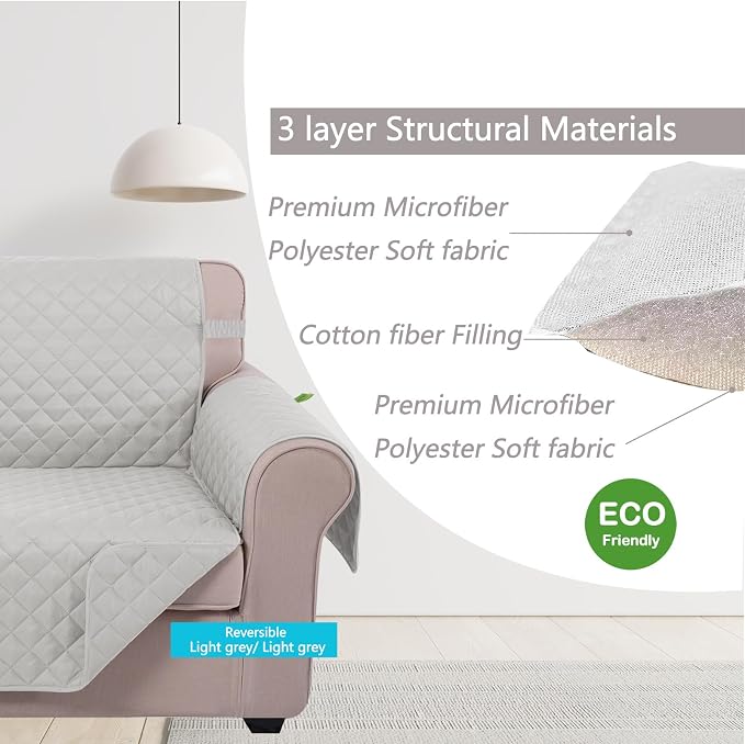U-NICE HOME Reversible Sofa Cover Couch Cover for Dogs, Light Grey | 68''Sofa Mat Washable, Pet Friendly, Elastic Straps, Water Repellent, Furniture Protector for 3 Cushion Couch - Image 4