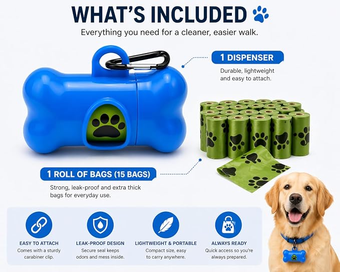 Dog Poop Bag Dispenser with Leash Clip, Portable & Leak-Proof Waste Bag Holder for Dogs, Durable Lightweight Design, Easy Pull Opening, Includes 1 Roll, Ideal for Walking & Travel. - Image 8