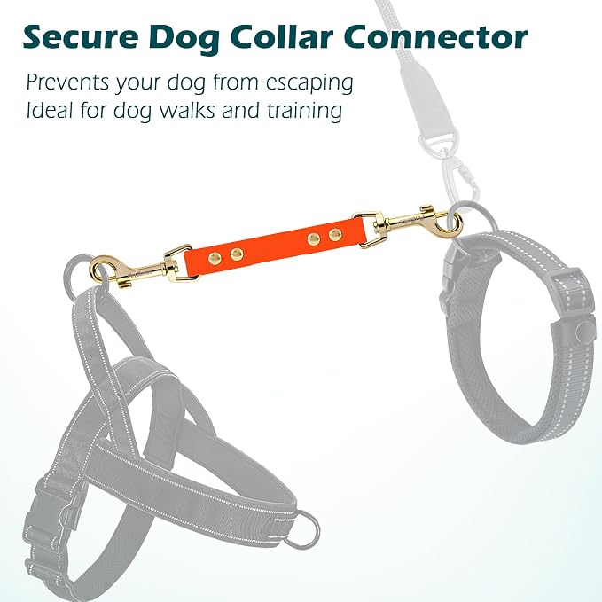 PetBonus Dog Collar Safety Clip, Waterproof Backup Safety Strap | Prong Collar to Harness Connector, Escape Proof, Odor Proof, Easy to Clean, Double Ended Clasp for Training Walking, Orange - Image 5