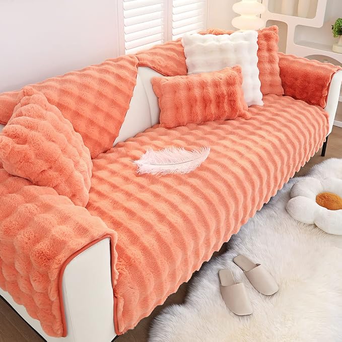 Faux Fur Couch Covers for Sofa Thick Fuzzy Sofa Covers for Dogs | Soft Warm Couch Cover Shaggy Fuzzy Sectional Sofa Cover Non-Slip Plush Sofa Slipcover Furniture Protector - Image 4
