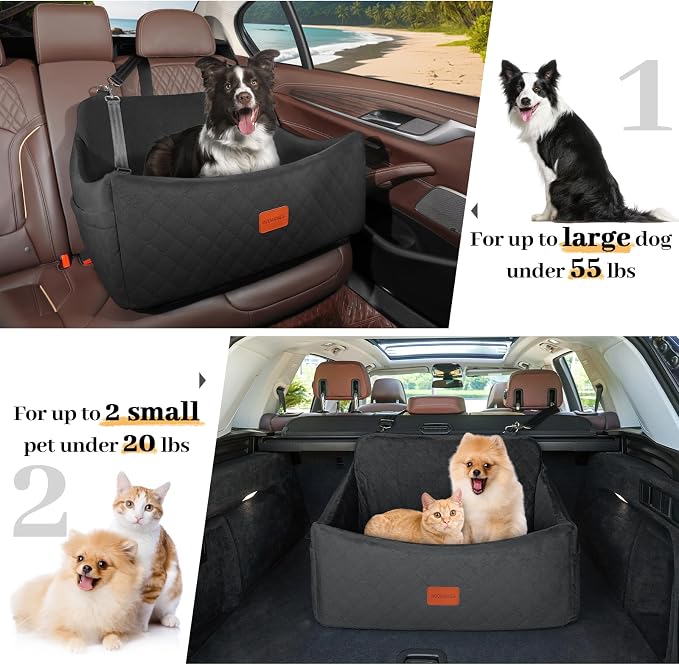 Wooaidagg Dog Car Seat for Medium & Large Dogs Up to 55lbs, Memory Foam Cushion, Washable Cover, Safety Straps & Non-Slip Bottom(Black,Large) - Image 5