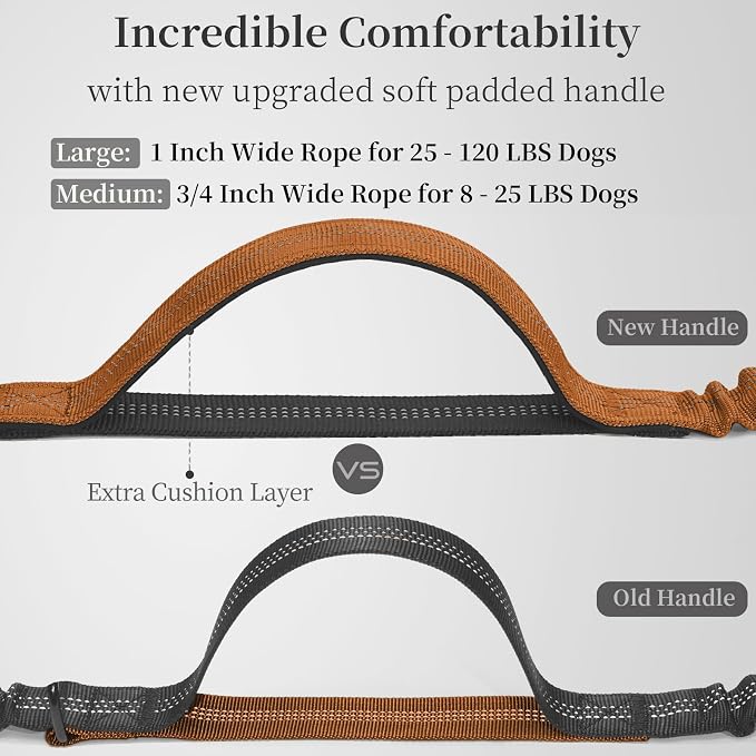 Hands Free Dog Leash with Zipper Pouch, Large, 25-120 lbs, Brown | Waist Leash, Dual Padded Handles, Shock-Absorbing Bungee, Adjustable Waist Belt, Walking and Running - Image 3