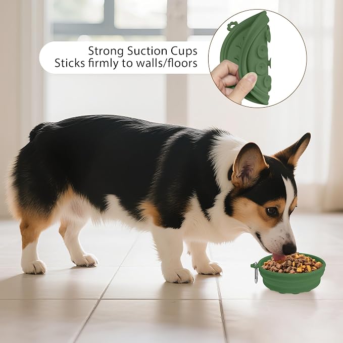2-Pack Collapsible Dog Bowls with Suction Cups & Scraper - 16oz Travel Pet Bowls for Food/Water, Non-Slip Feeding Dish for Dogs, Includes Carabiner Clip Grey&Olive Green - Image 6