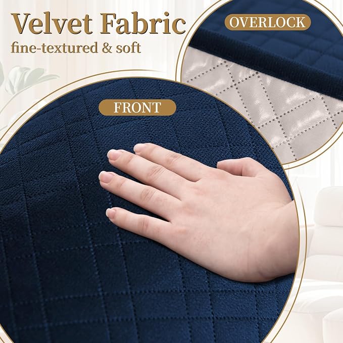 Velvet 100% Waterproof Couch Cover for Dogs Washable Sofa Covers for 3 Cushion Couch Pet Friendly Oversized Sofa Slipcovers Non Slip Furniture Protector with Pockets (XX-Large, Navy) - Image 6