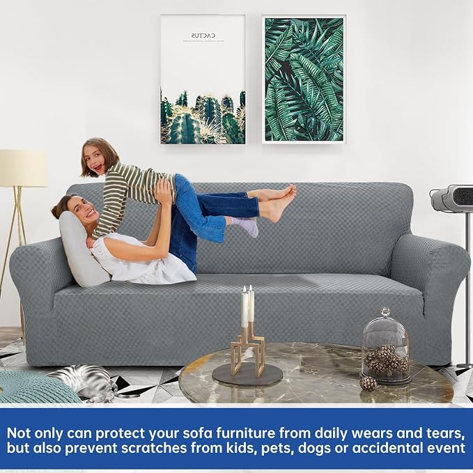 YEMYHOM Couch Cover Latest Jacquard Design High Stretch Sofa Covers for 3 Cushion Couch, Pet Dog Cat Proof Slipcover Non Slip Magic Elastic Furniture Protector (Sofa, Light Gray) - Image 2