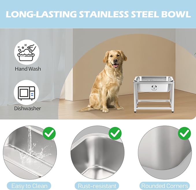 Elevated Dog Water Bowl, Stainless Steel Dog Bowl for Medium Large Dogs, Easy to Clean and Assemble for Outdoor Use 1.25 Gallons Bowl with Full Metal Stand Raised 10.23" - Image 5