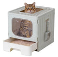 OLIXIS Cat Litter Box with Lid, Large Foldable Cat Box with Scoop, Front Entry Top Exit Kitty Litter Boxs with Door, Easy Cleaning Drawer Design Odor Control, Grey by OLIXIS