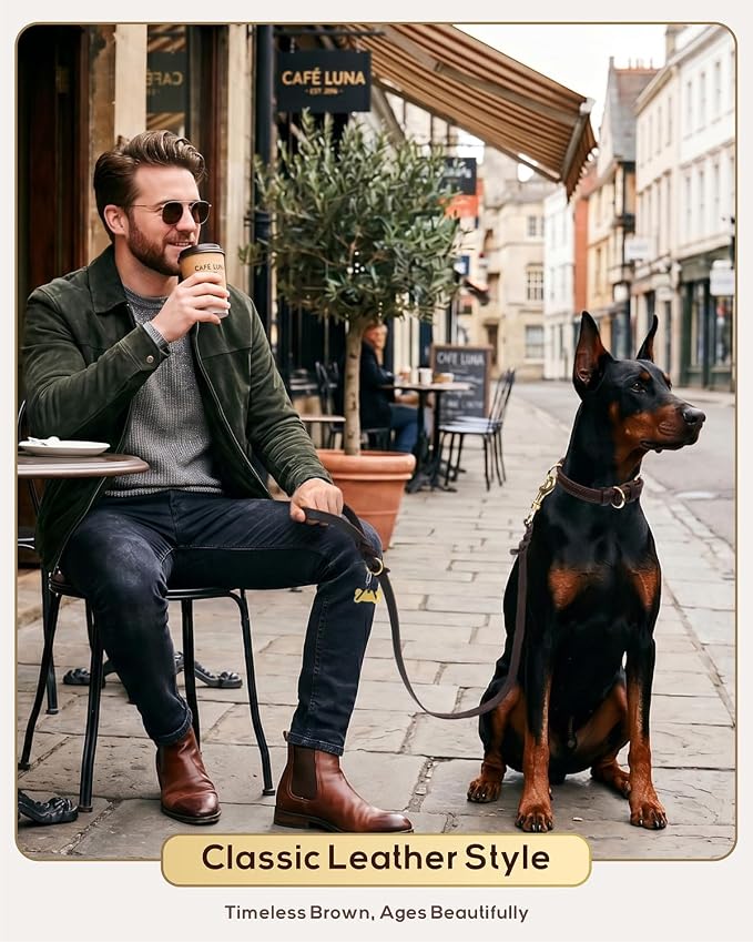 Taglory Leather Dog Leash for Large Medium Dogs, Hand-Braided, 5FT Brown | Strong for Training & Everyday Walks, Soft Grip Full Control, Hands-Free Poop Bag Holder, Rotating Brass Clasp, 3/4 INCH - Image 8
