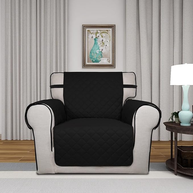 PureFit Reversible Chair Sofa Cover Dog Couch Covers for Sofa, 25.5 in | Black/Black, Water Resistant Couch Protector, Washable Pet Couch Cover with Non Slip and Elastic Straps For Kids - Image 2
