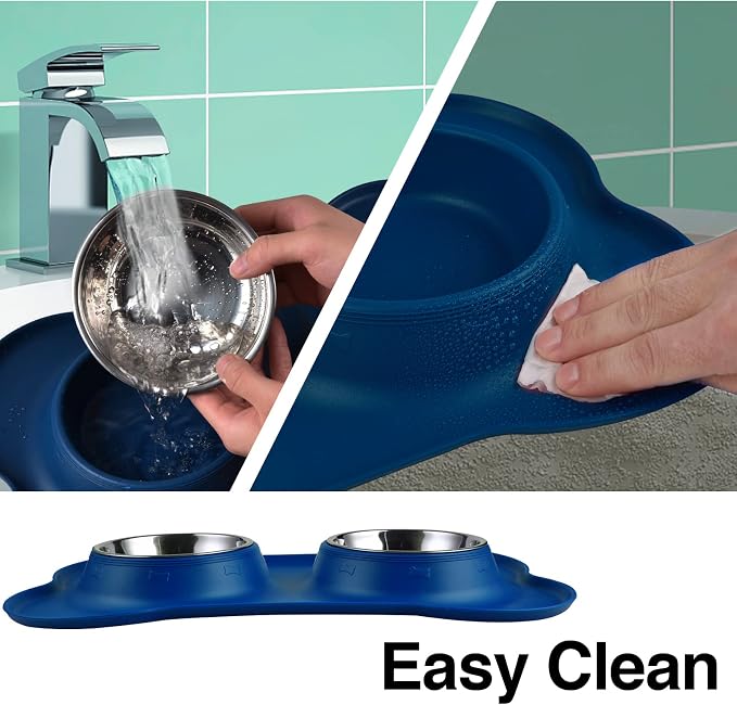Dog Bowls 2 Stainless Steel Bowl for Pet Water and Food Feeder with Non Spill Skid Resistant Silicone Mat for Pets Puppy Small Medium Cats Dogs - Image 5