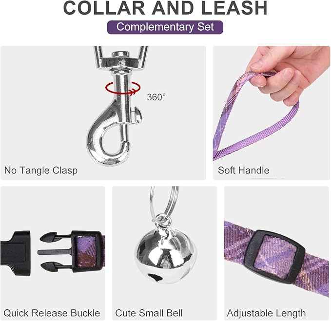 Classic Plaid Puppy Harness - Small Dog Harness and Leash Set - Dog Collar and Leash Set with AirTag Holder, Soft Padded Step in Dog Vest Harness No Pull Reflective for Outdoor, Purple S - Image 4