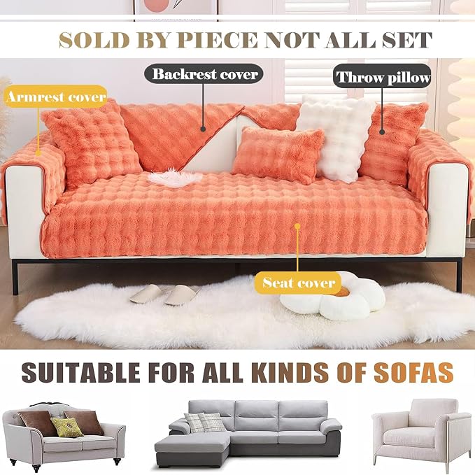 Faux Fur Couch Covers for Sofa Thick Fuzzy Sofa Covers for Dogs | Soft Warm Couch Cover Shaggy Fuzzy Sectional Sofa Cover Non-Slip Plush Sofa Slipcover Furniture Protector - Image 2