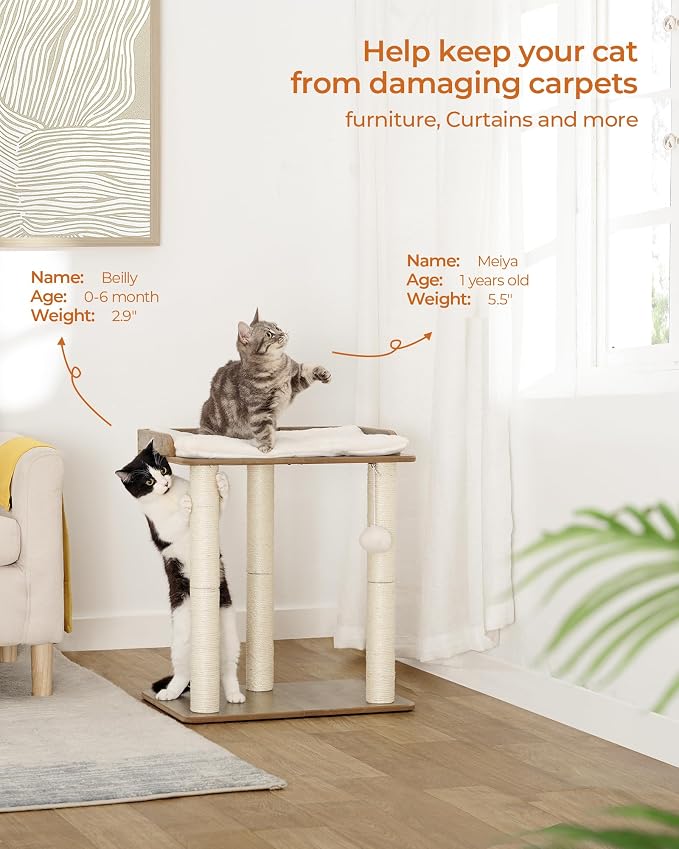 22in Cat Tree Tower Condo, Cat Scratch Posts for Indoor Cats, Big Plate, Three 23.6in Full Sisal Scratching Posts, Greige - Image 2