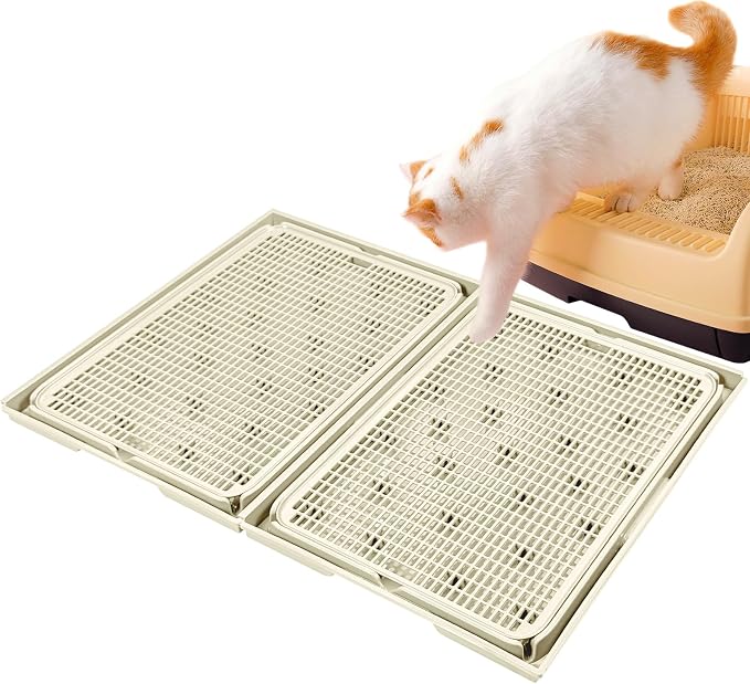 2Pack Cat Litter Box Step, Cat Litter Catcher, Expandable Interlock Litter Mat, Washable Easy Clean, Waterproof & Urine Proof, Khaki by Rarenut