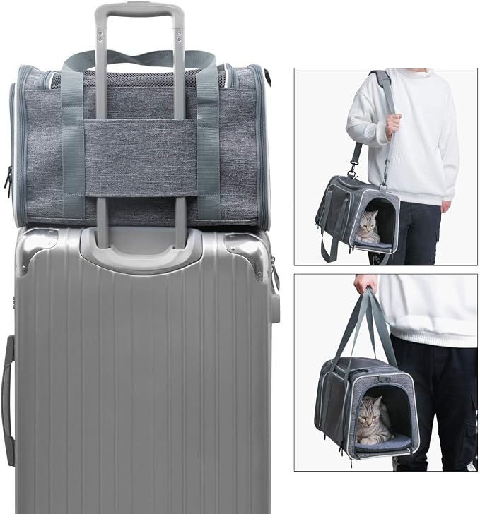 Cat Carrier - Soft-Sided Dog Pet Carrier, Portable Foldable Pet Bag up to 28 Lbs, Airline Approved Travel Puppy Carrier (Large, Light Grey) - Image 5