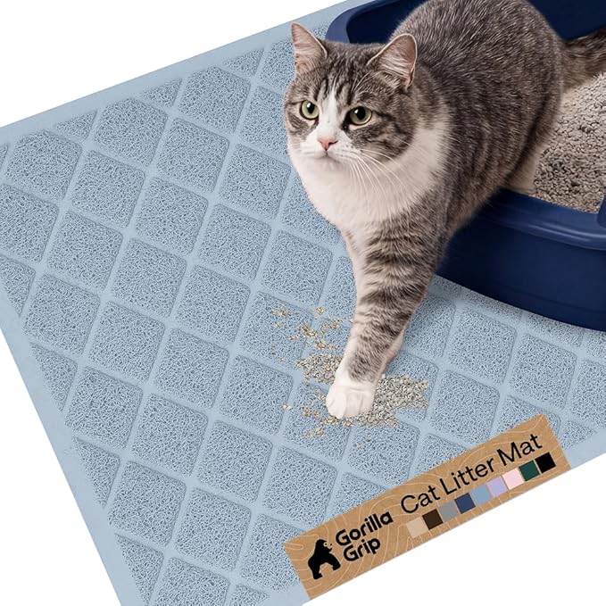 GORILLA GRIP Cat Litter Box Mat, Cushioned Coil Mesh Litter Trapping Mats, Scatter Control Supplies for Less Mess, Phthalate Free, Ultra Deep Catch Grooves, Rinse or Vacuum to Clean, 24x17 Light Blue by Unknown