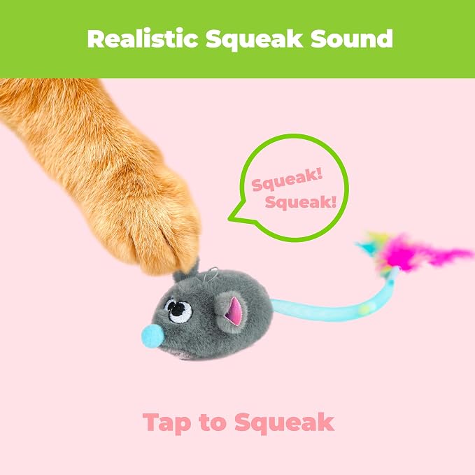 Catify Interactive Cat Toy - Squeaking Mice Set, Beige & Gray | Catnip Infused, Tap to Activate Squeaks, Soft, For Indoor Kittens & Cats, Independent Play, Attaches to Wand, Pack of 2 - Image 2