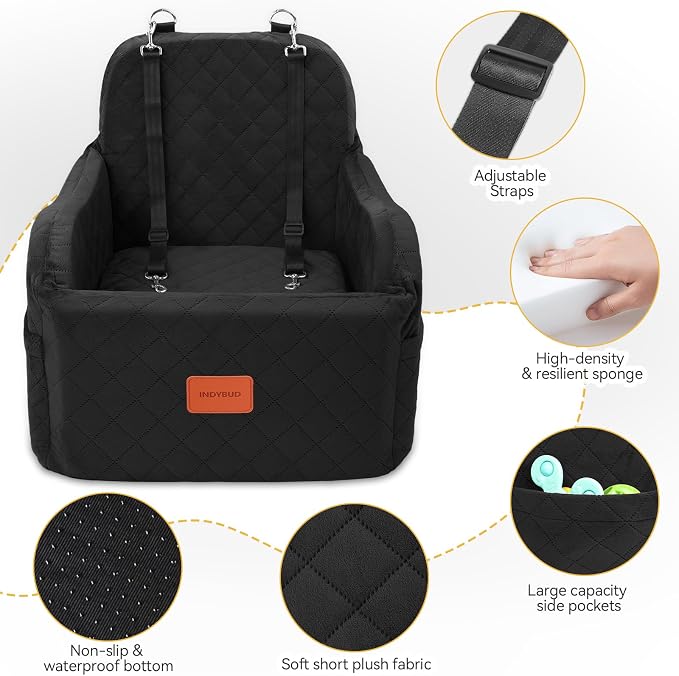 Small Dog Car Seat, Memory Foam Dog Booster Car Seats with Thick Cushion for Medium Dogs Under 35lbs, Detachable Washable Pet Carseat with Storage Pockets(Black, Medium) - Image 4