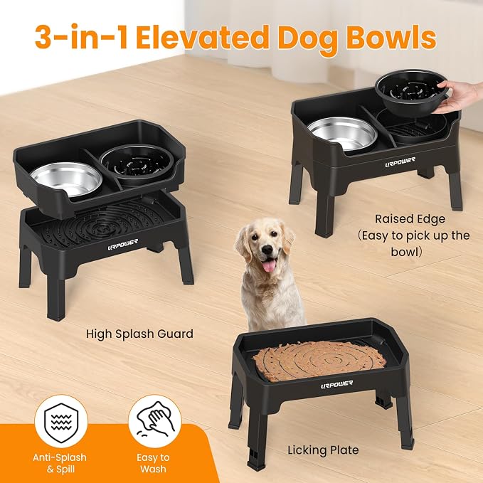 URPOWER Mess Proof Elevated Dog Bowls Double Deck Slow Feeder | No Spill Water Bowl, Slow Feeder Dog Bowls, Non-Slip Food and Water Bowl Set for Small, Medium & Large Dogs - Image 4