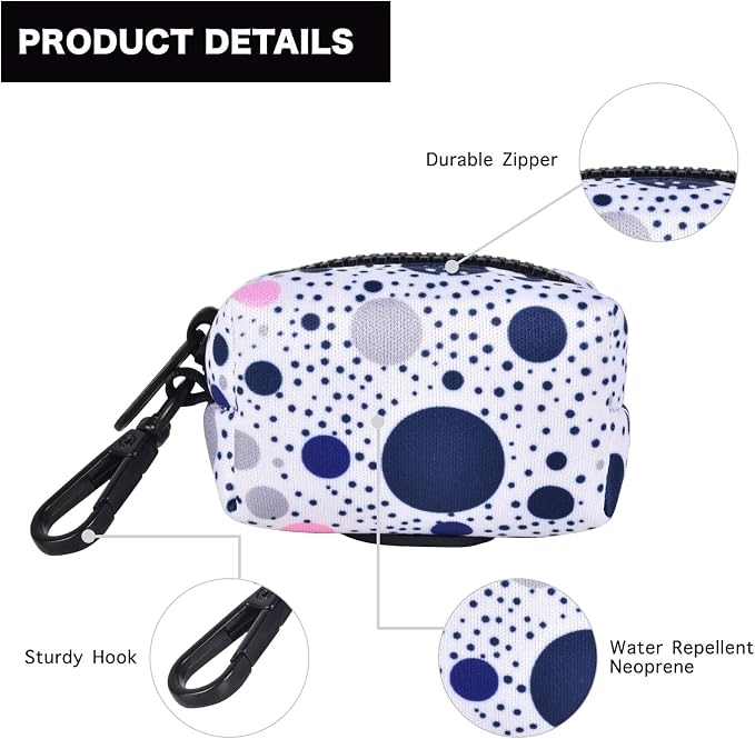 Petmolico Dog Poop Bag Holder Dispenser 2 Pack, Blue Dots | Zippered pouch fits any leash, includes free roll of bags, lightweight & portable for daily walks, travel & outdoor use - Image 3