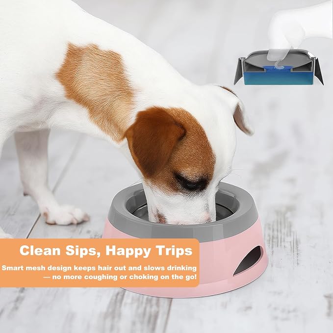 25oz Dog Water Bowl for Small/Medium Pets – Spill-Proof and No-Splash Slow Drinking Pet Water Dispenser, Portable Non-Slip Feeder Bowl for Travel, Car, Crate, and Home Use - Pink - Image 2