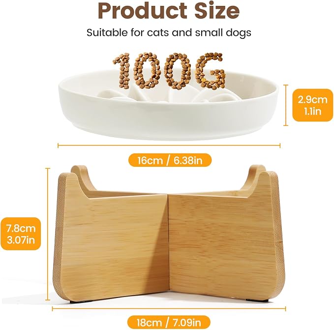 PETTOM Slow Feeder Cat Bowl with Stand, Ceramic Slow Eating Cat Bowl with Higher Edges, Elevated Cats Food Bowls for Dry and Wet Food Anti-Vomiting Puzzle Feeder for Healthy Eating Diet - Image 3