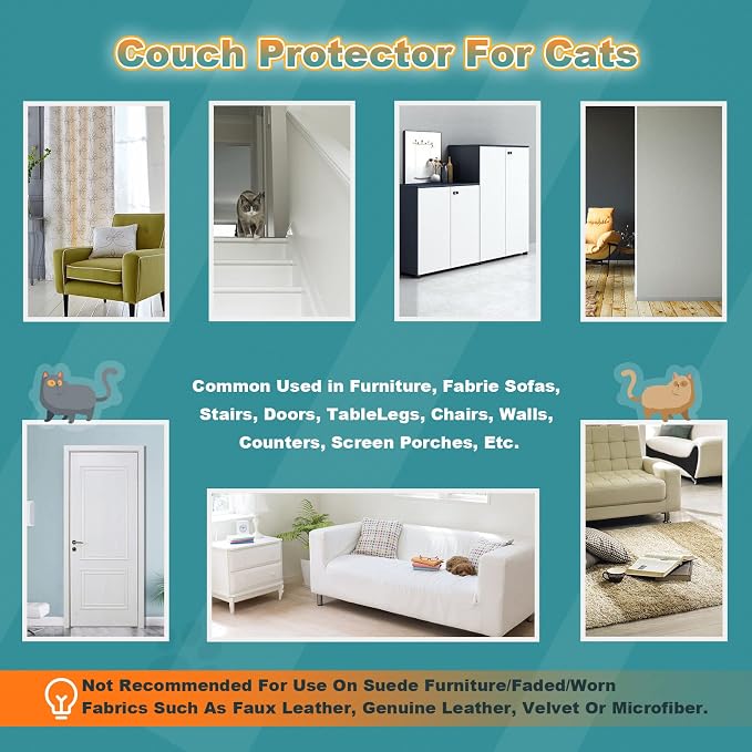 Cat Scratch Deterrent Tape Anti Cat Scratch Furniture Protector Tape Sheets | 20 Pack Couch Protector from Cat Claws, 12*8" Transparency Double Sided Anti Scratching Sticky Tape for Cats Training Tape - Image 6