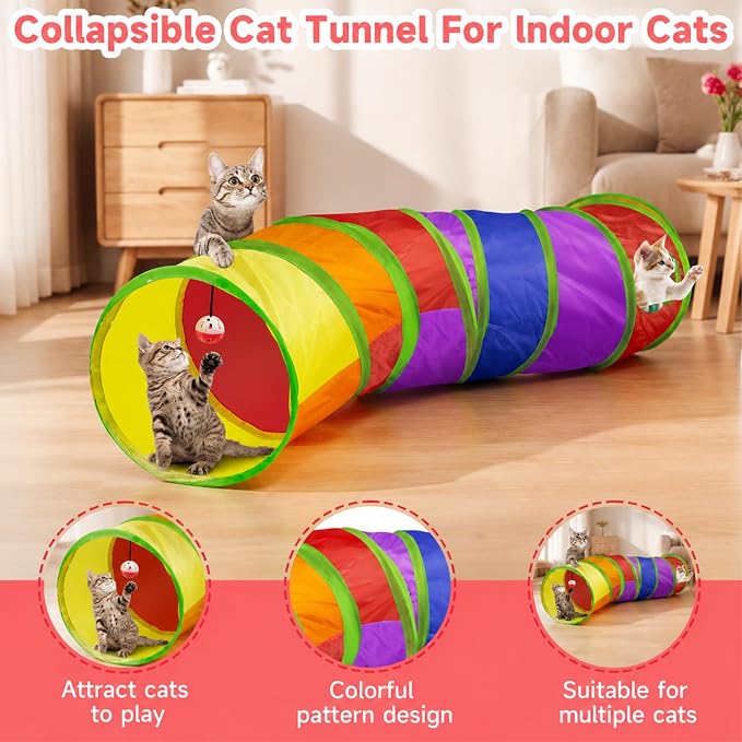 AILUKI 33PCS Cat Toys Variety Pack for Indoor Cats, Kitten Toys Cat Tunnel | Kitten Toys for Indoor Kittens Cat Toy Bundle Set with Feather Teaser Wand, Springs Balls Bell Mice & Interactive Cat Toys - Image 7