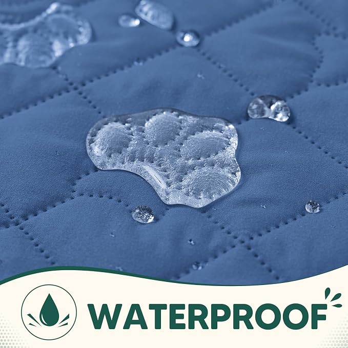 PAWFINITY Waterproof Bed Cover for Dogs, Pet Blanket for Mattress Washable | Paw Print Quilted, Hair Resistant, Anti Cat Scratch, Pee Proof Furniture Protector for Bed, Couch and Sofa, 52x82 Inch, Blue - Image 2