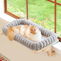 Zakkart SnugCloud Cat Perch for Window Sill with 4-Sided Bolster - Orthopedic Cat Window Hammock - Solid Hardwood & Metal Frame - Window Seat for Pets (Natural Color Wood w/Gray Bed, Medium) by Zakkart