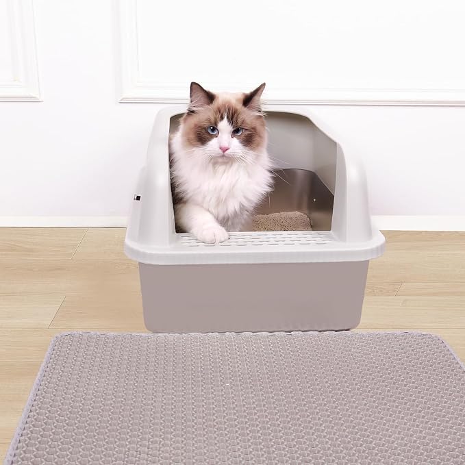 Henkelion 2 Pack Stainless Steel Cat Litter Box with Lid, 24" L x 16" W x 11.8" H, Extra Large Litter Box for Big Cats with High Sided, Anti-Urine Leakage, Easy Cleaning, Include Cat Mat and Scoop - Image 7