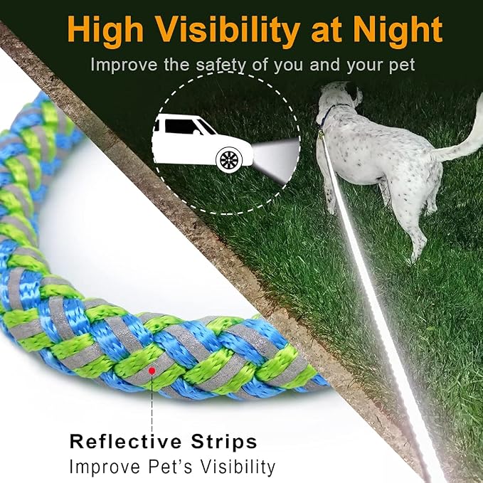 Reflective Dog Leash 2/3/4/6/10ft Braided 1/2" Strong Nylon Rope | 6ft Green Dog Leash for Large Medium Small Dogs Walking Training Leads - Image 2