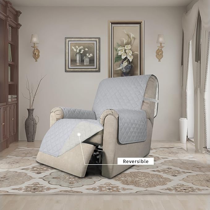 Easy-Going Recliner Chair Slipcover Reversible Sofa Cover Water Resistant Couch Cover Furniture Protector with Elastic Straps for Pets Dog (Recliner 22 inch, Light Gray/Ivory) | Machine Washable Slipcover For Dogs, Water Resistant Furniture Mat For Liv... - Image 2