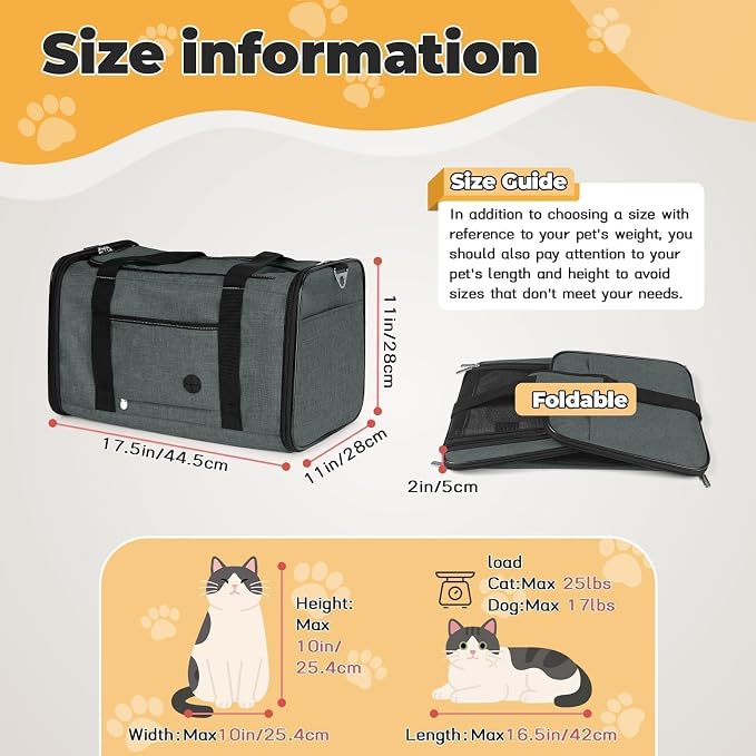 YUDODO 25lbs Cat Carrier Lightproof Soft Sided Pet Carrier for Large Cat | Airline Approved, Lightproof Breathable Design, Side Pockets, Durable Mesh, Foldable and Portable, Grey green - Image 4