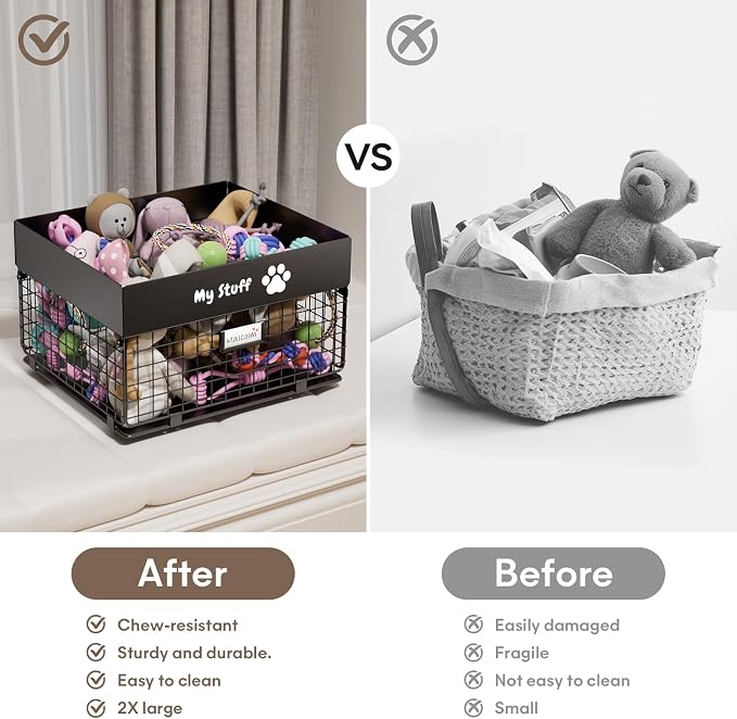 qeerable Dog Toy Basket - Metal Large Dog Toy Box for Small Dog - Dog Toy Storage Bin for Pet - Personalized Large Dog Toy Basket for Puppy and Pet- Dog Toy Organizer Holder Boxes for Living Room - Image 2