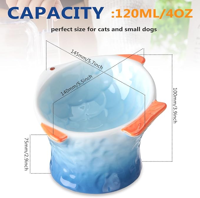 Tioncy 2 Pcs Raised Tilted Ceramic Cat Food Bowl Fish Shape Cute Elevated Slanted Shallow Angled Cat Dish Non Slip Feeder Bowl for Anti-Vomiting and Whisker Fatigue(Blue, Green) - Image 5