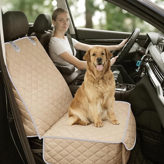 Bark Lover Deluxe Dog Seat Cover for Front Seat-More Durable Spill-Resistant Front Seat Protector, High Heat Resistant and Nonslip Front Seat Cover for Dogs Kids, Universal Size(Warm Beige,2 Pack) - Image 4