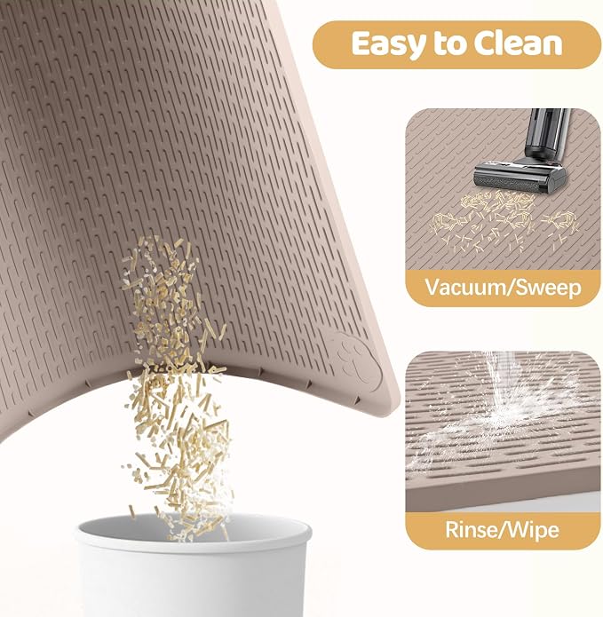 Silicone Cat Litter Mat for Litter Box 57”x40” Large Cat Mat, Khaki | Waterproof, Non-Slip, Leak-Proof Rug Mat with Lip, Easy to Clean, Extra Large Litter Catcher Mat for Floor - Image 5