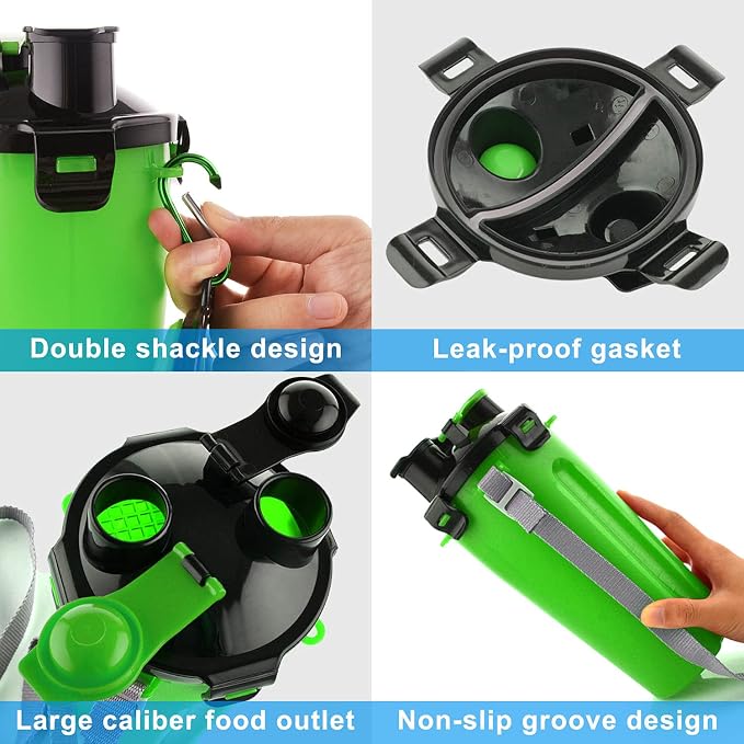 Dog Travel Water Bottle Collapsible Bowls, 2 in 1 Pet Food Container with Collapse Bowls, Outdoor Portable Water Bowls for Walking, Traveling, Camping and Hiking (Green) - Image 5