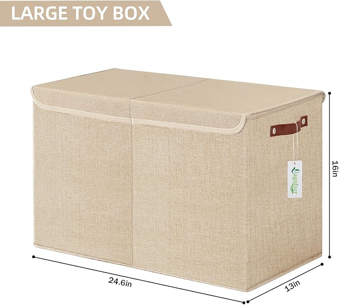 Bagnizer Large Toy Storage Box with Lids, Collapsible Sturdy Baby Storage Organizer Chest Bin Basket for Kids, Boys, Girls, Playroom, Nursery, Bedroom, Closet 25"x13"x16" (Khaki) - Image 3